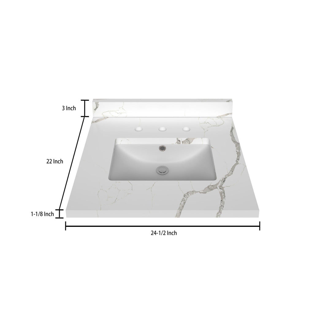 Stock Top 3 CM Calacatta White Quartz 24.5 In W x 22 In D - Bathroom Vanities Outlet