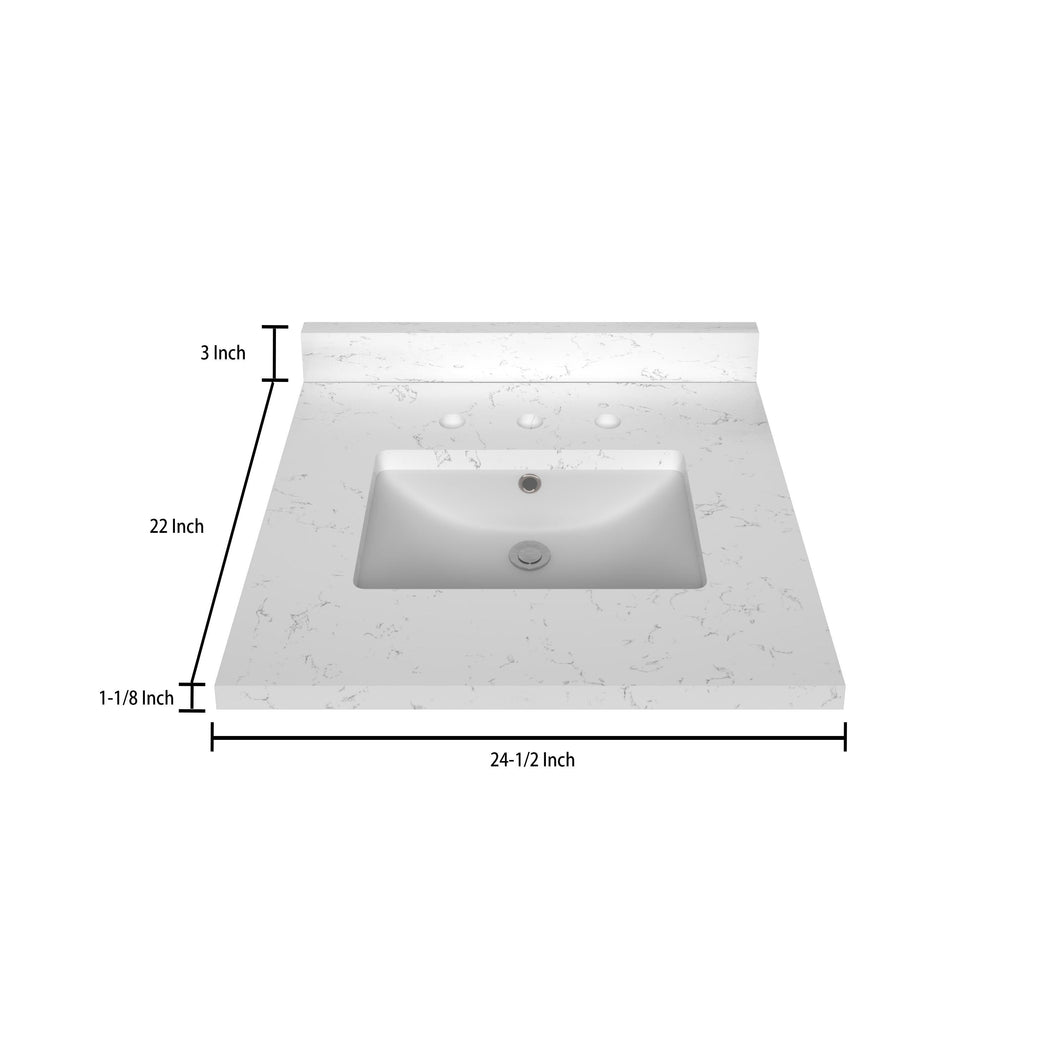 Stock Top 3 CM Carrara White Quartz 24.5 In W x 22 In D - Bathroom Vanities Outlet