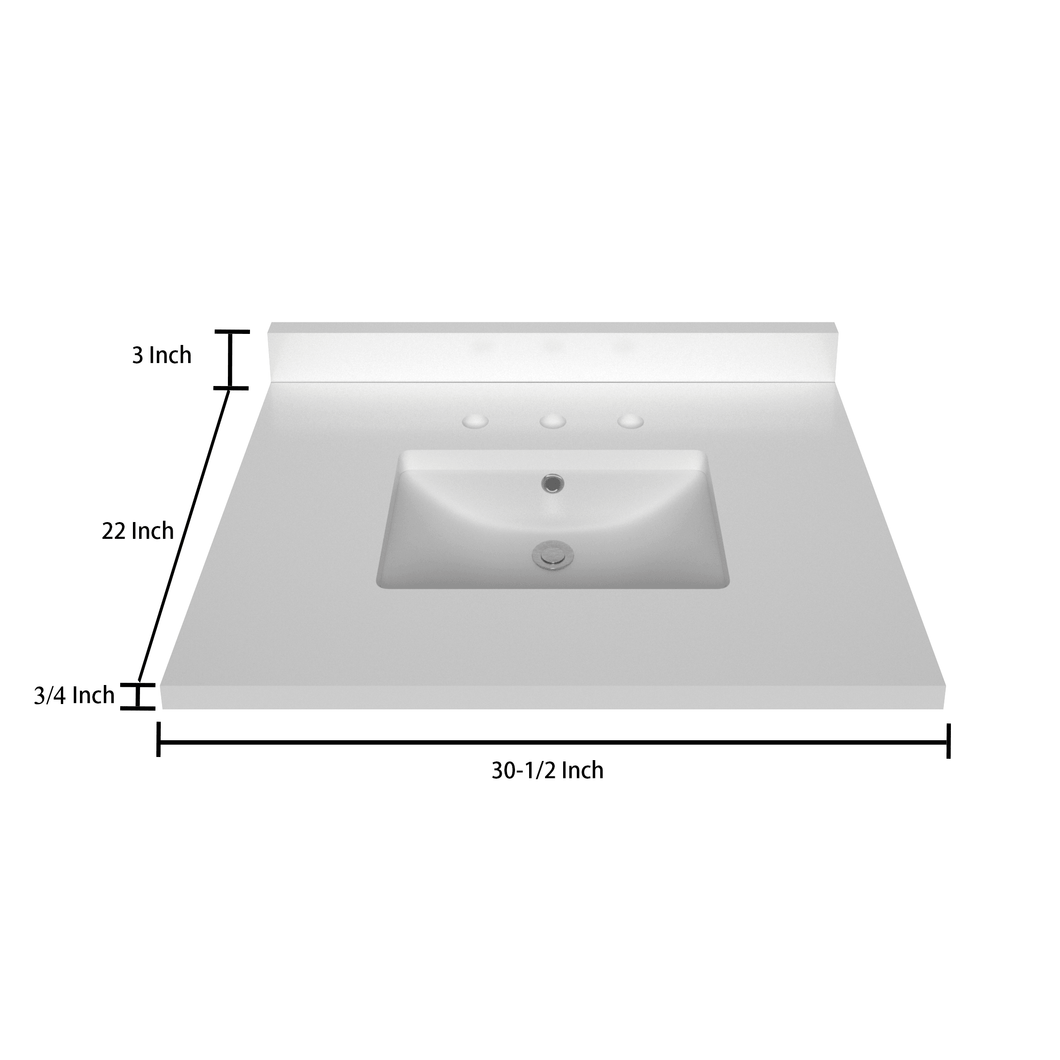 Stock Top 2 CM Pure White 30.5 In W x 22 In D - Bathroom Vanities Outlet