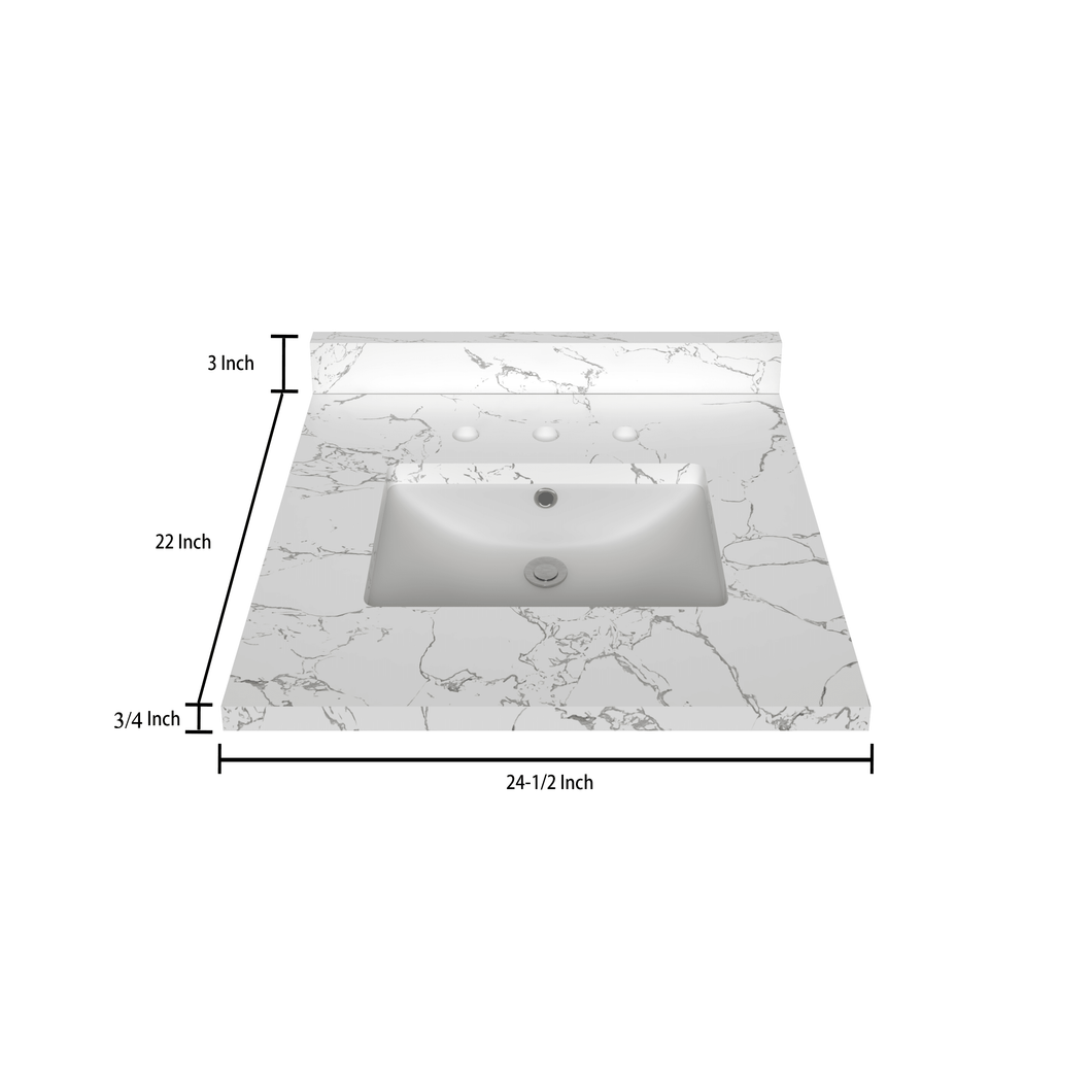 Stock Top 2 CM Carrara White 24.5 In W x 22 In D - Bathroom Vanities Outlet