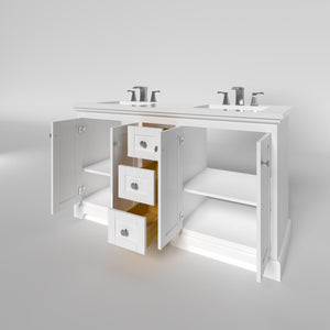Marietta 59.5 inch Double Bathroom Vanity in White- Cabinet Only - Bathroom Vanities Outlet