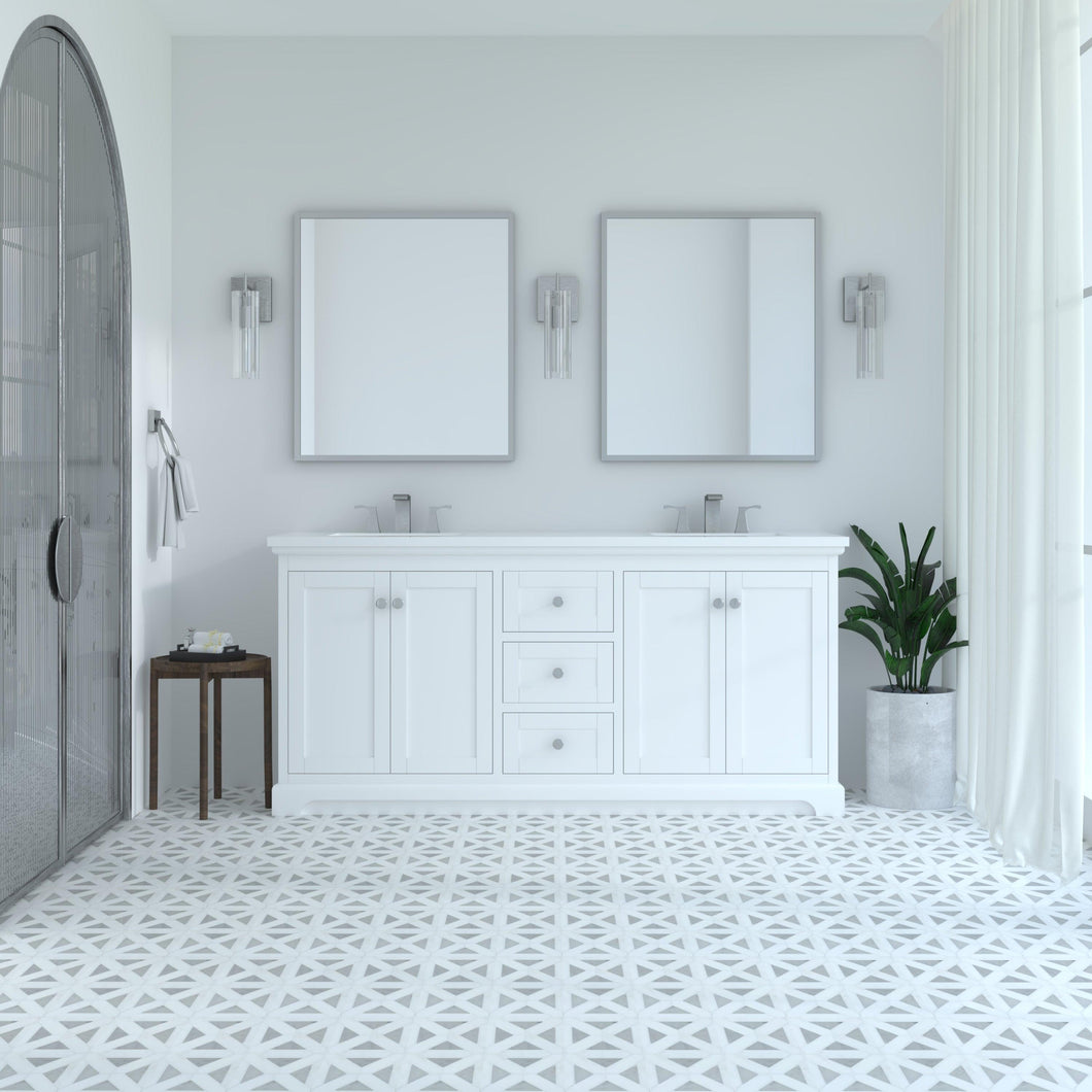 Marietta 71.5 inch Double Bathroom Vanity in White- Cabinet Only - Bathroom Vanities Outlet