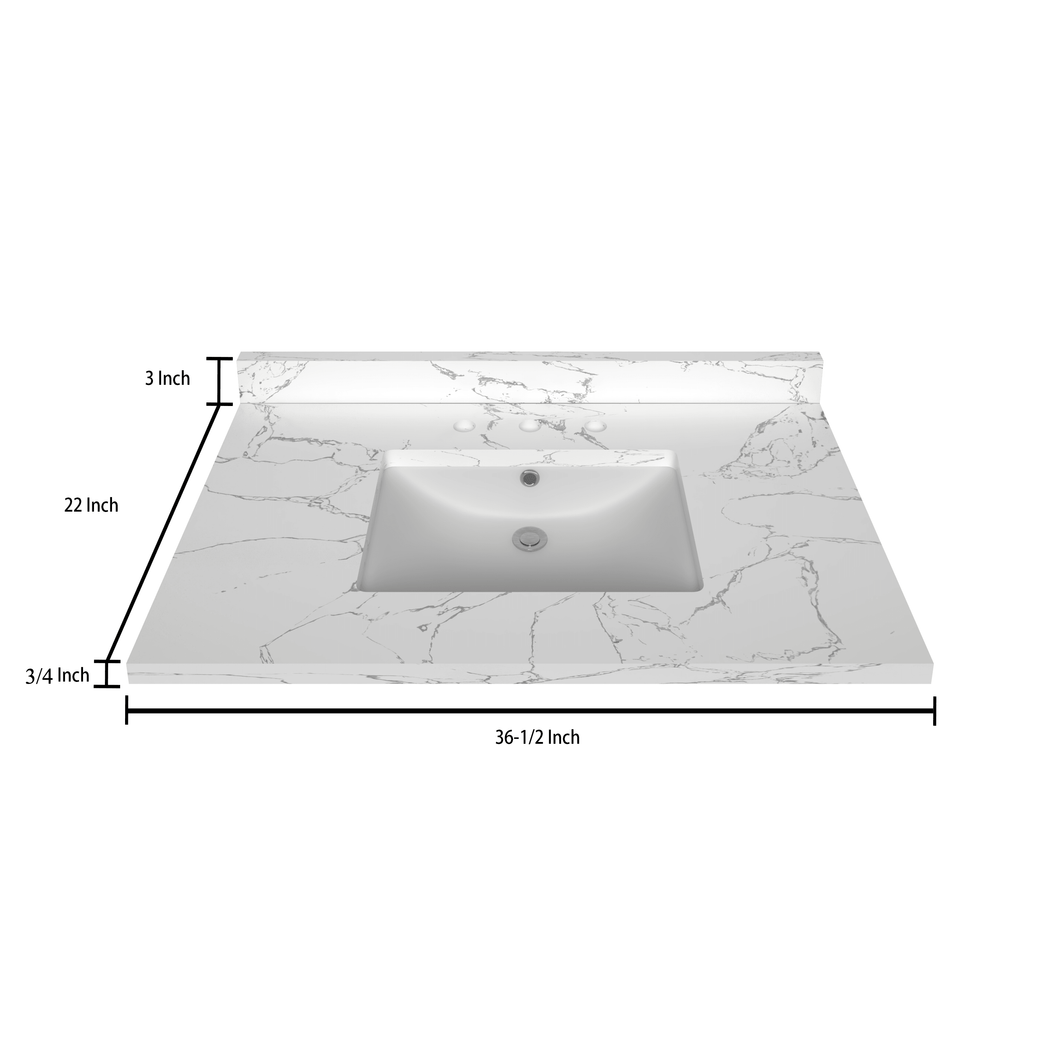 Stock Top 2 CM Carrara White 36.5 In W x 22 In D - Bathroom Vanities Outlet