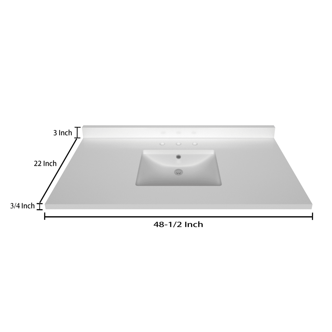 Stock Top 2 CM Pure White 48.5 In W x 22 In D - Bathroom Vanities Outlet