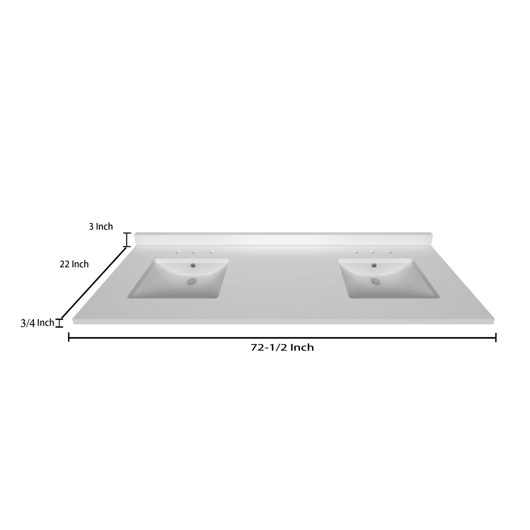 Stock Top 2 CM Pure White 72.5 In W x 22 In D - Bathroom Vanities Outlet