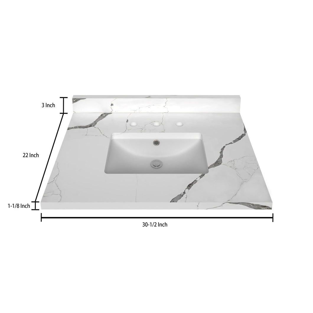 Stock Top 3 CM Calacatta White Quartz 30.5 In W x 22 In D - Bathroom Vanities Outlet