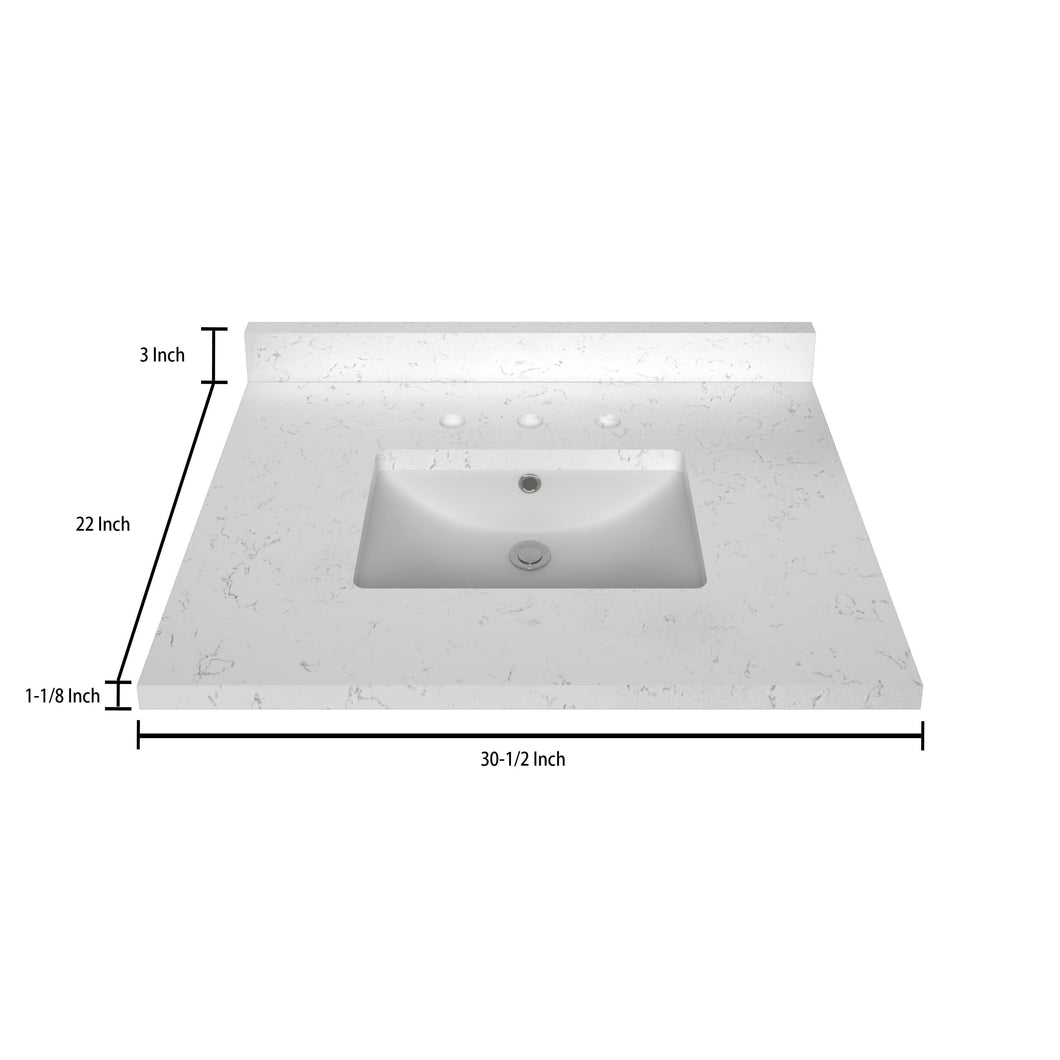 Stock Top 3 CM Carrara White Quartz 30.5 In W x 22 In D - Bathroom Vanities Outlet