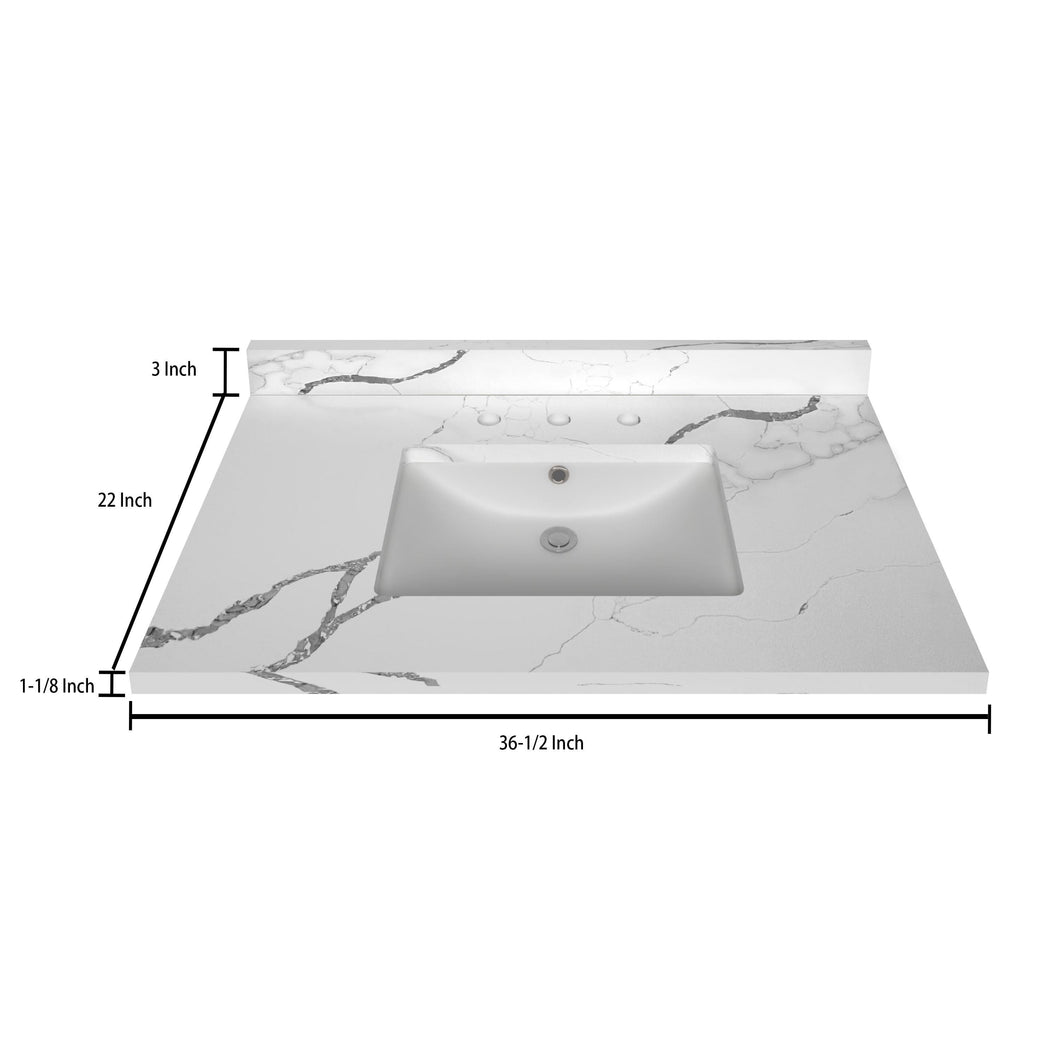 Stock Top 3 CM Calacatta White Quartz 36.5 In W x 22 In D - Bathroom Vanities Outlet