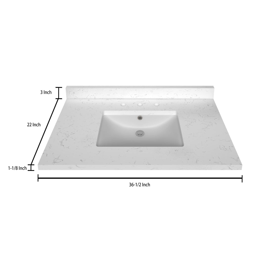 Stock Top 3 CM Carrara White Quartz 36.5 In W x 22 In D - Bathroom Vanities Outlet