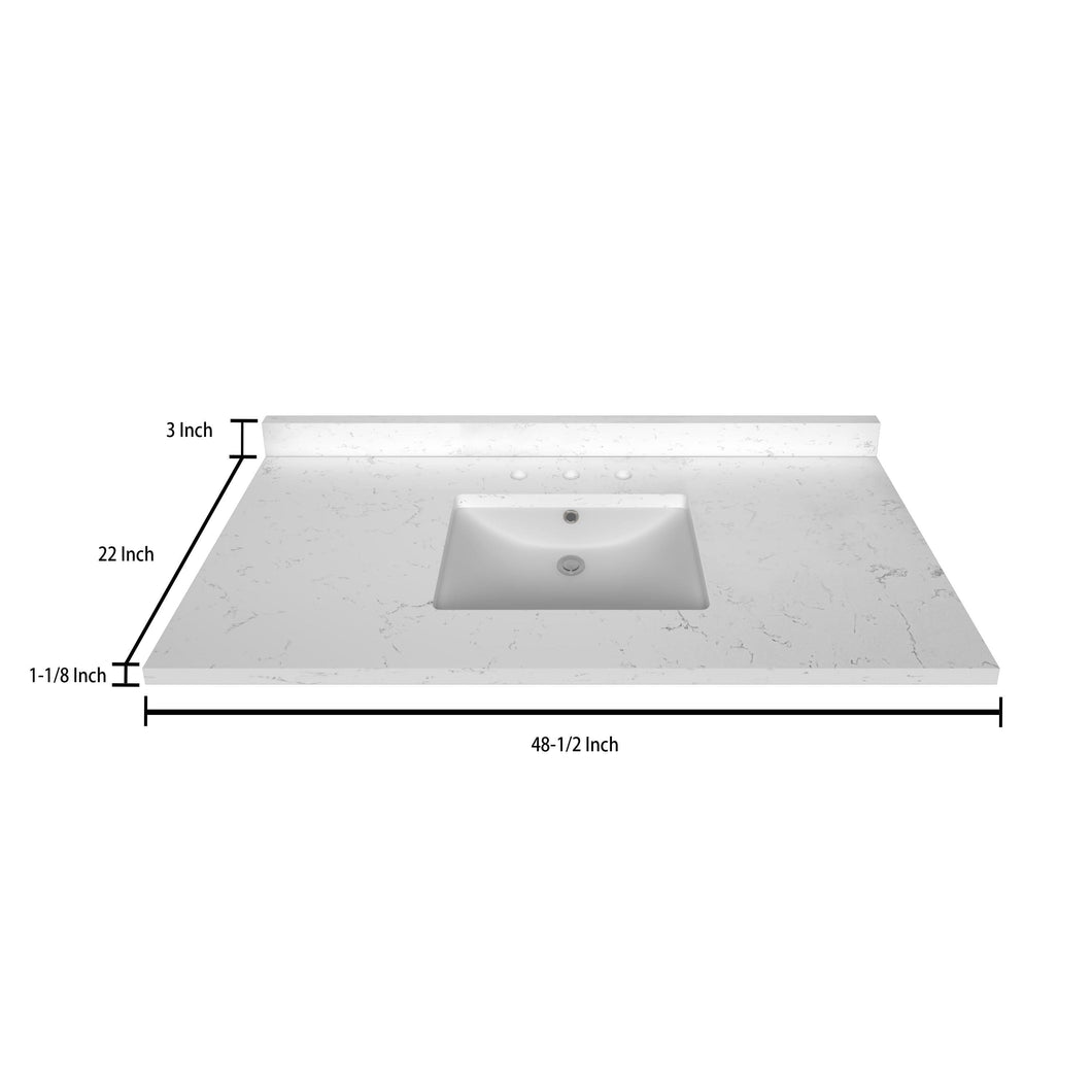 Stock Top 3 CM Carrara White Quartz 48.5 In W x 22 In D - Bathroom Vanities Outlet