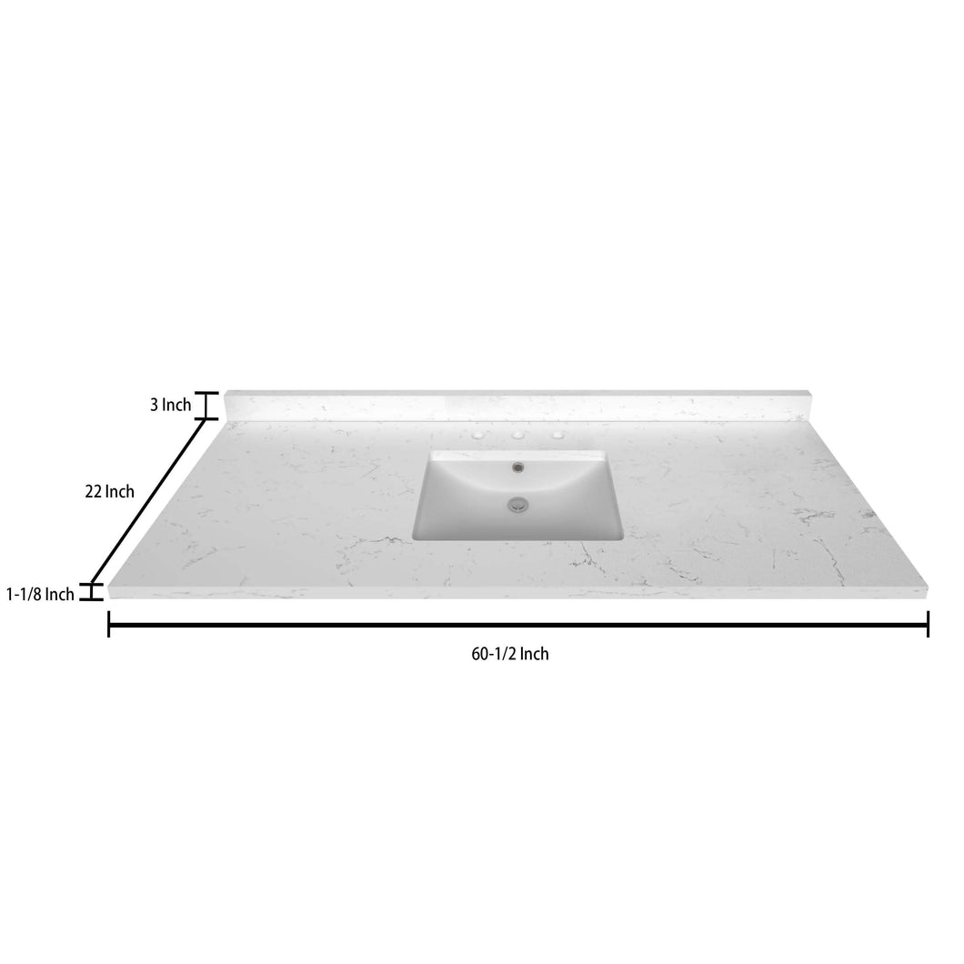 Stock Top 3 CM Carrara White Quartz 60.5 Single In W x 22 In D - Bathroom Vanities Outlet