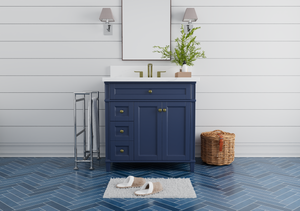 Kensington 35.5 Left Drawers in All Wood Vanity in Navy Blue - Cabinet Only