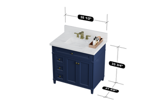 Kensington 35.5 Left Drawers in All Wood Vanity in Navy Blue - Cabinet Only