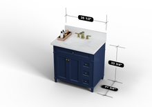 Load image into Gallery viewer, Kensington 35.5 Right Drawers in All Wood Vanity in Navy Blue - Cabinet Only