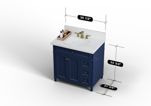 Kensington 35.5 Right Drawers in All Wood Vanity in Navy Blue - Cabinet Only