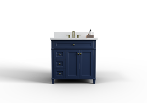 Kensington 35.5 Left Drawers in All Wood Vanity in Navy Blue - Cabinet Only