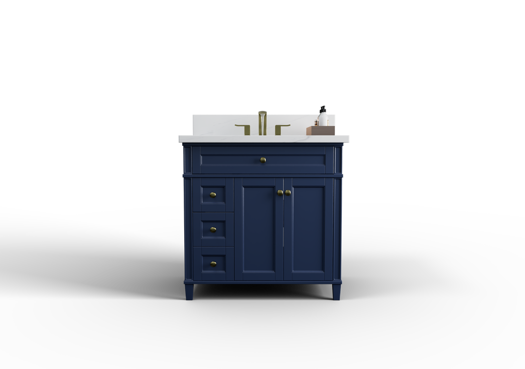 Kensington 35.5 Left Drawers in All Wood Vanity in Navy Blue - Cabinet Only