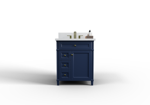 Kensington 29.5 Left Drawers in All Wood Vanity in Navy Blue - Cabinet Only