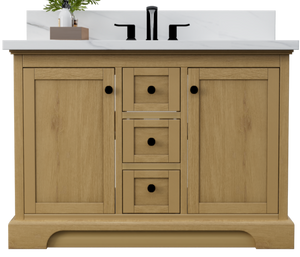 Marietta 48 inch bathroom all wood Oak vanity in white Renovate for Less Atlanta Bathroom Vanity Outlet Solid wood frame