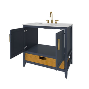 Nearmé New York 35.5 Inch Bathroom Vanity in Blue- Cabinet Only - Bathroom Vanities Outlet