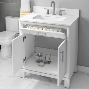 Clifden 30" White Vanity with Quartz Top - Bathroom Vanities Outlet