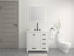 Windsor 36 Right Drawers in All Wood Vanity in Bright White - Cabinet Only