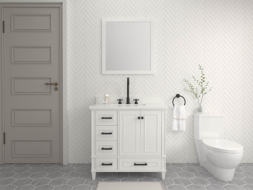 Windsor 36 Left Drawers in All Wood Vanity in Bright White - Cabinet Only