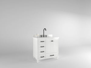 Windsor 36 Left Drawers in All Wood Vanity in Bright White - Cabinet Only