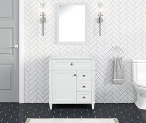 Kensington 29.5 Right Drawers in All Wood Vanity in Bright White - Cabinet Only - Bathroom Vanities Outlet