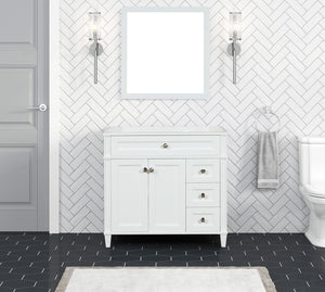 Kensington 35.5 Right Drawers in All Wood Vanity in Bright White - Cabinet Only - Bathroom Vanities Outlet