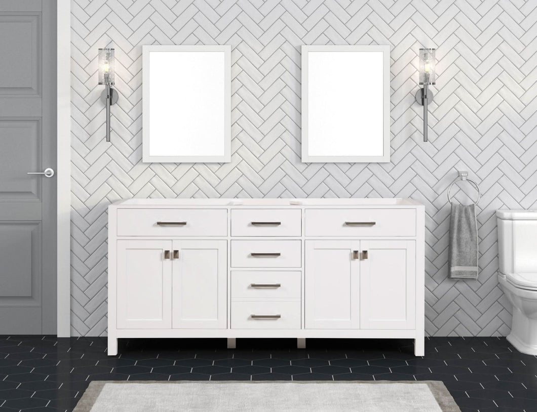 London 71.5 Inch Double Bathroom Vanity in Bright White - Bathroom Vanities Outlet